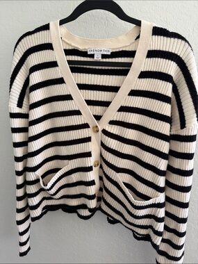 And Now This Black & Cream Striped V-Neck Cardigan